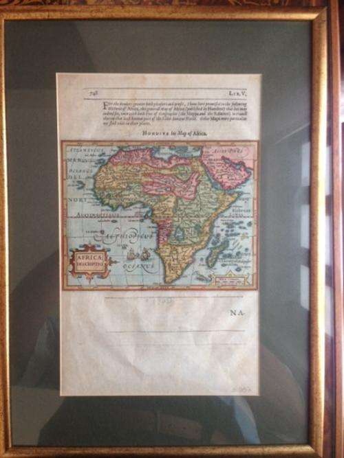 1625 Hondius Original Map, his Map of Africa, from Purchas His Pilgrims, framed