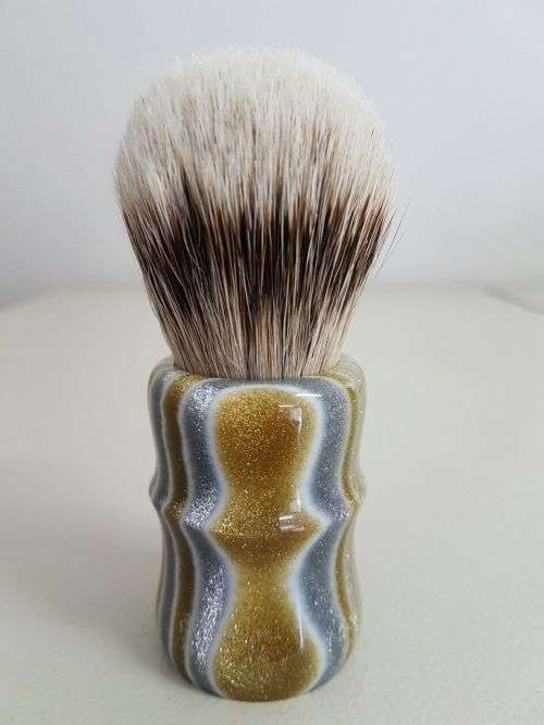 Acrylic Turned Shaving Brush (Gold & Silver, 24mm Silver Tip)