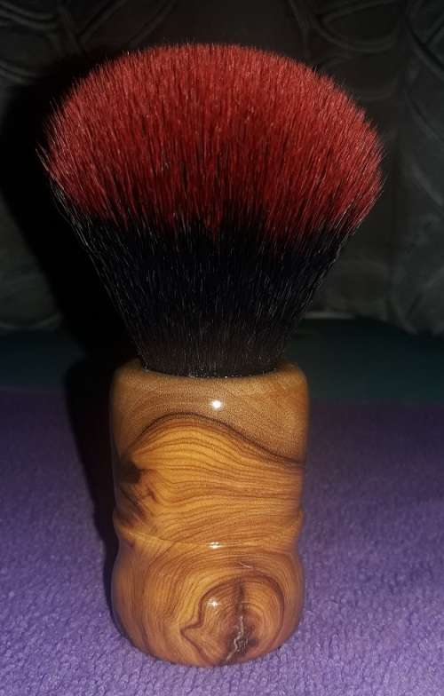 Wood Turned Shaving Brush (Wild Olive, 24mm Blood Knot Synthetic)