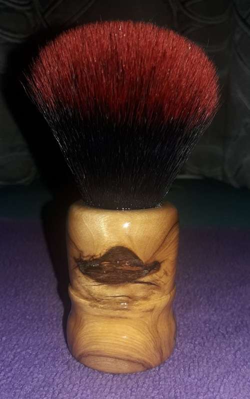 Wood Turned Shaving Brush (Wild Olive, 24mm Blood Knot Synthetic)