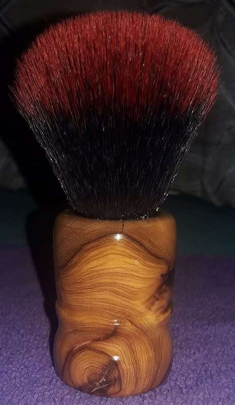 Wood Turned Shaving Brush (Wild Olive, 24mm Blood Knot Synthetic)