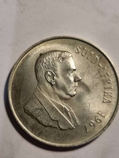 SA Republic Silver R1 coin 1967 Suid Afrika (80% and 15g) very good condition