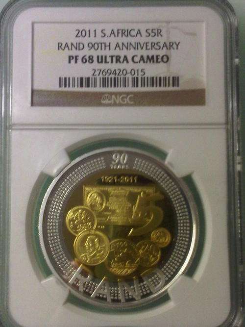 2011 SARB 90TH Anniversary Silver R5 Bi-Colour Crown NGC PF68 YES PF68 (FIRST ON BOB)@@@ CRAZY R1
