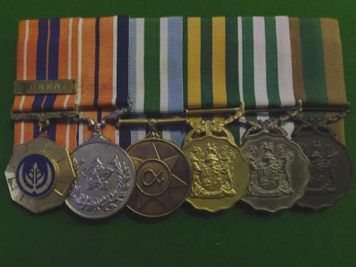 6 Full size SADF court mounted medals group with early Pro Patria swivel suspender