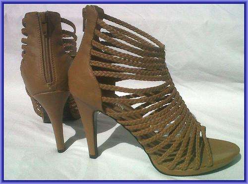 gladiator high heel pump with back zipper in mocca