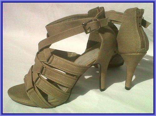 high heel pump with back zipper in ecru