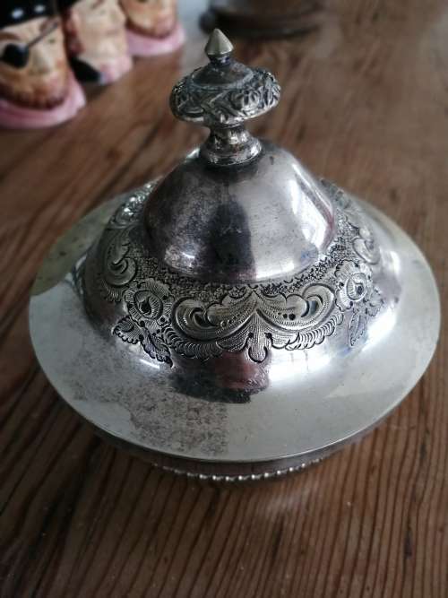 Silver butter dish with glass insert
