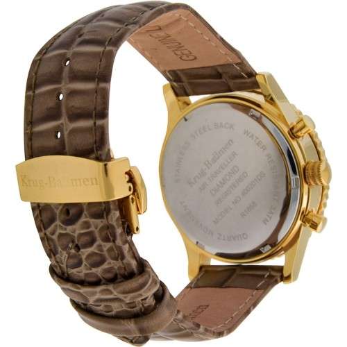 15 k Diamond Certified Krug-Baumen Watch Rose Gold casing - white face with brown strap