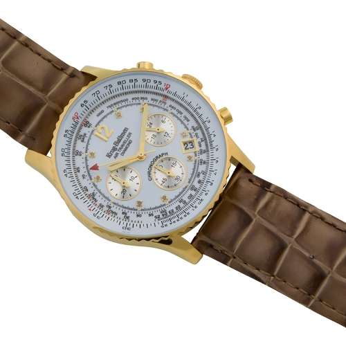 15 k Diamond Certified Krug-Baumen Watch Rose Gold casing - white face with brown strap
