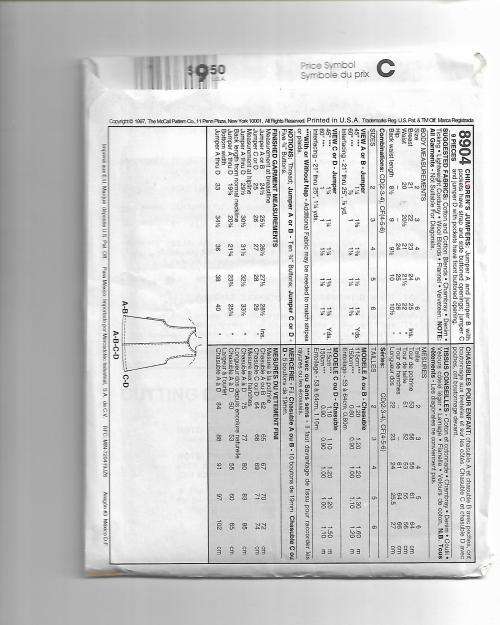 McCall's 8904 Girl's Jumper Size 4 - 6 Years