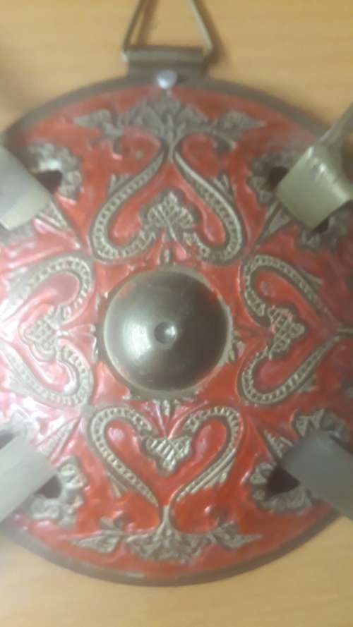 ANTIQUES and COLLECTABLES: 4 FOUR  HANDCRAFTED DECORATIVE BRASS INDIAN SHIELDS WITH SWORDS