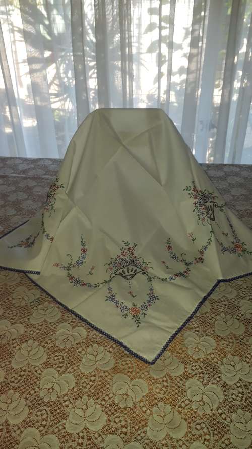Vintage Hand Embroided New Table cloth  88 x 88 cm  - Unique Item