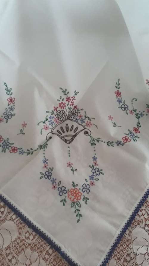 Vintage Hand Embroided New Table cloth  88 x 88 cm  - Unique Item