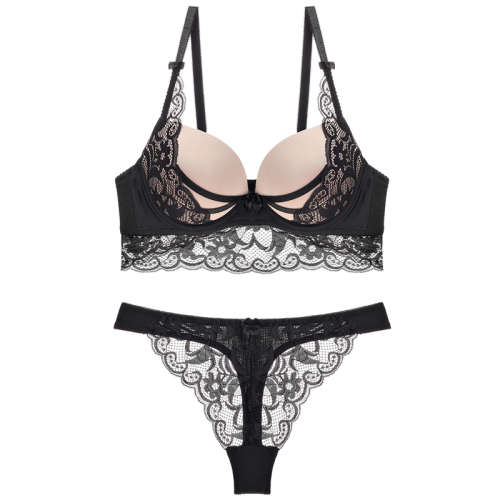 Sexy Thong lady push up bra set Lace hollow out bralette underwear panty set
