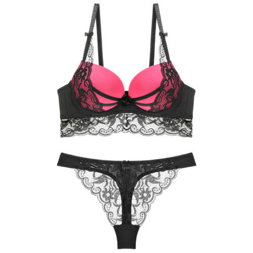 Sexy Thong lady push up bra set Lace hollow out bralette underwear panty set