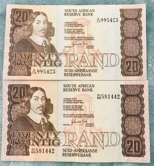 2x Uncirculated Gerhard De Kock R20 Notes!!!