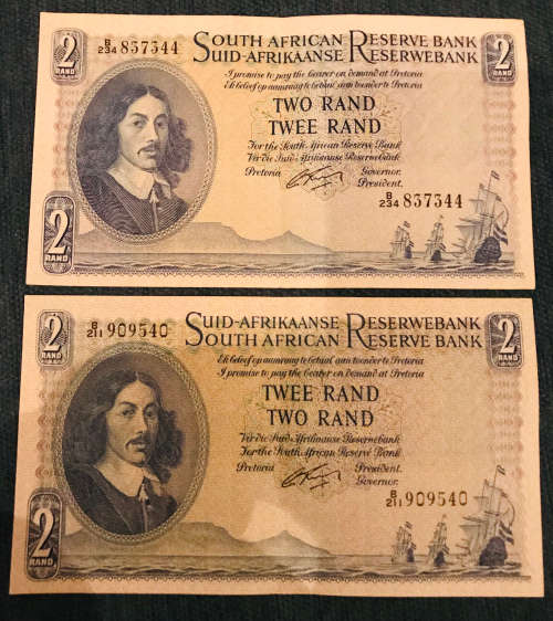 2x Uncirculated Collectors Large South African Two Rand Notes!!!