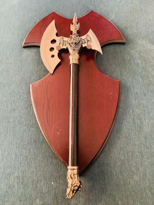 Large Showpiece Axe! On Wooden Plaque!