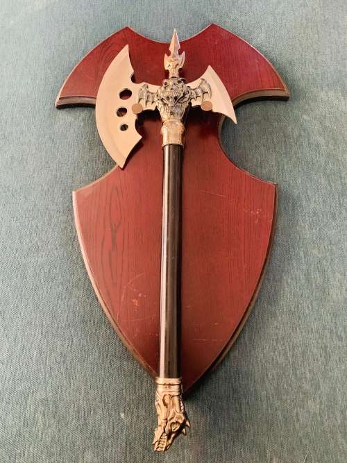 Large Showpiece Axe! On Wooden Plaque!