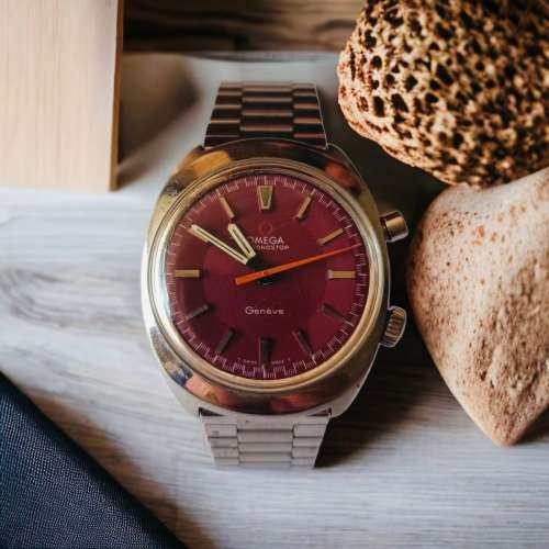 Valued @ R25000.00 Collectors Gents Omega Chronostop  Geneve Watch With Maroon Dial
