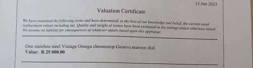 Valued @ R25000.00 Collectors Gents Omega Chronostop  Geneve Watch With Maroon Dial