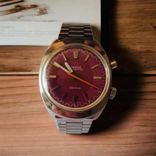 Valued @ R25000.00 Collectors Gents Omega Chronostop  Geneve Watch With Maroon Dial