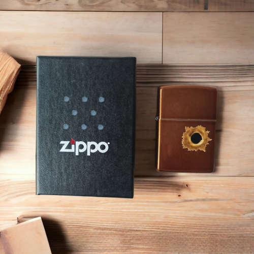 Stunning rare vintage collectors Zippo lighter with bullet hole impression never been used