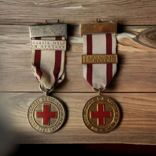 Rare vintage collectors Red Cross First Aid in mining proficiency medals