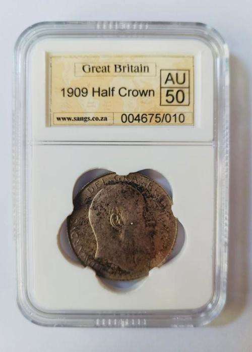 Rare collectors Great Britain 1909 Half Crown AU50 Graded coin
