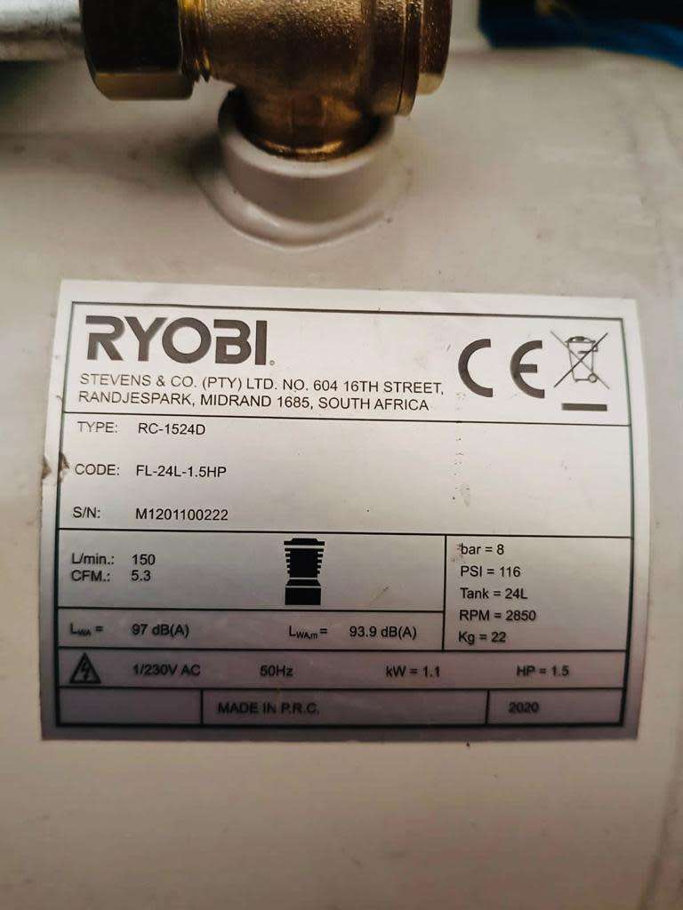 Ryobi direct drive compressor RC1524D 1.5HP 24L with air hose, hardly been used