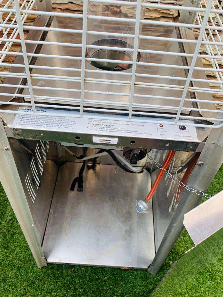 Totai Stainless Steel Patio Heater on wheels and a 9kg Gas bottle