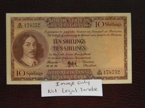 South Africa 1956 MH De Kock Ten Shillings - AU - A Prefix