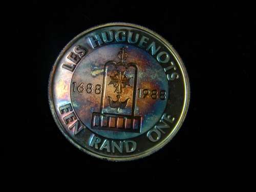 South Africa 1988 SILVER PROOF R1 Huguenots  -  Stunning Original Toning - Premium! As Issued !