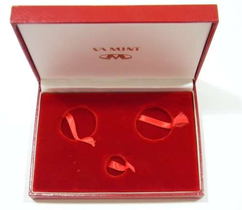 Empty RED SA Mint Box to Hold a Proof Silver R1 - 1oz Gold and 1/10th Gold Coins in capsules