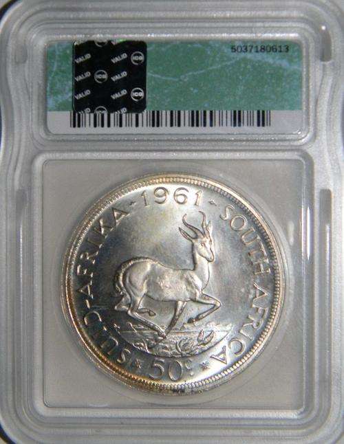 South Africa 1961 Crown 50c : ICG Graded Gem MS67 - Gem Special Select