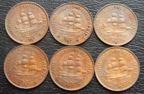 Union of SA  Stunning Selection of 6 Early 1940's Half Pennies