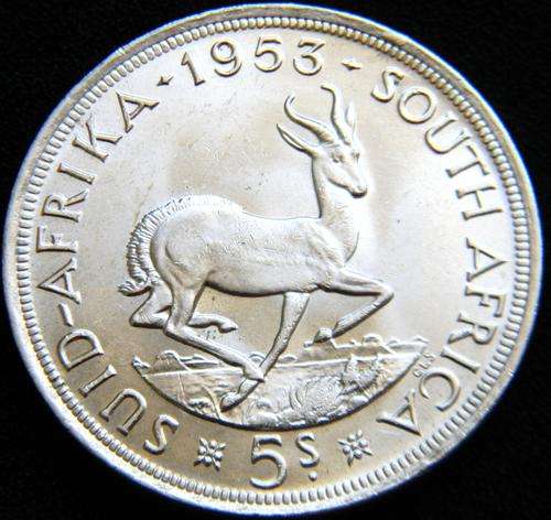 Union of SA 1953 Silver Crown 5 Shillings Ice White Brilliant UNC - A Beauty