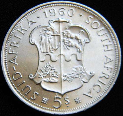 Union of SA 1960 Silver Crown 5 Shillings SUPERB WHITE Brilliant UNC