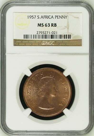 ** NGC MS Specials **  SA Union 1957 Penny : NGC Certified MS63RB