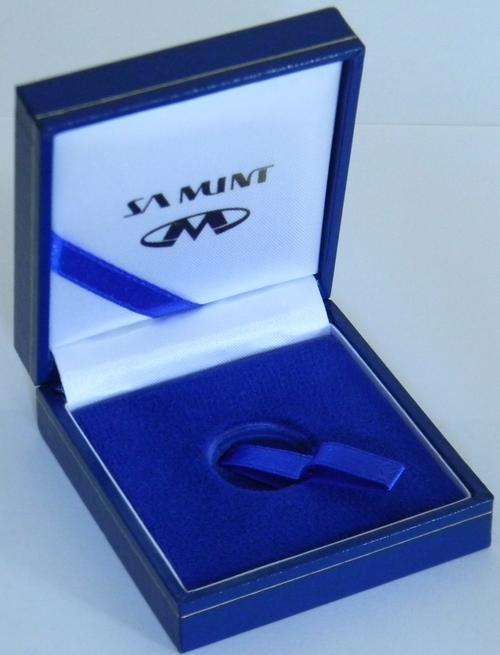 Empty SA Mint Box for 1/10th Gold Sized Coin in Capsule : Blue Box with Royal Blue Inner