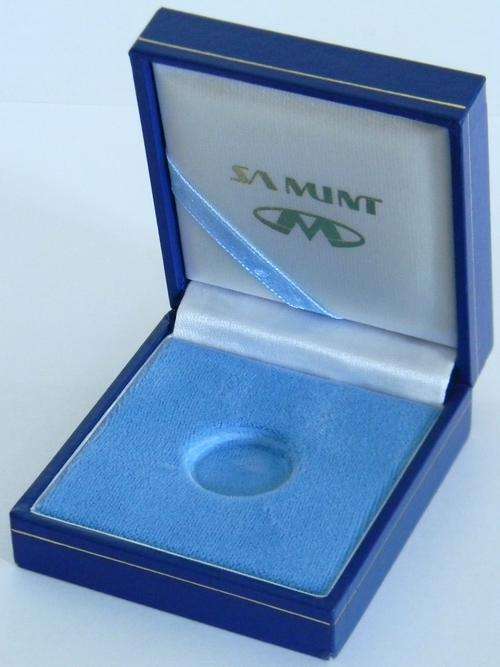 Empty SA Mint Box for 1/10th Gold Sized Coin in Capsule : Blue Box with Light Blue Inner