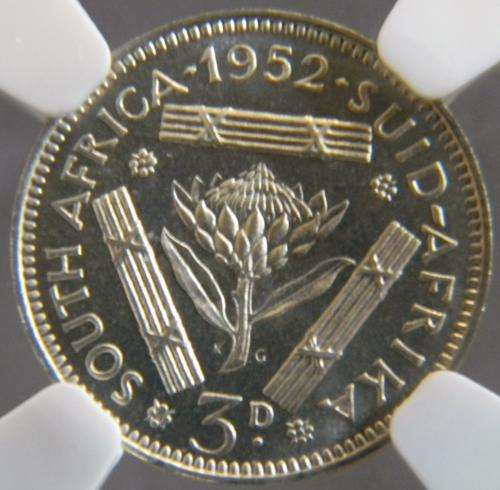 South Africa 1952 Silver Proof Threepence NGC Certified PF66