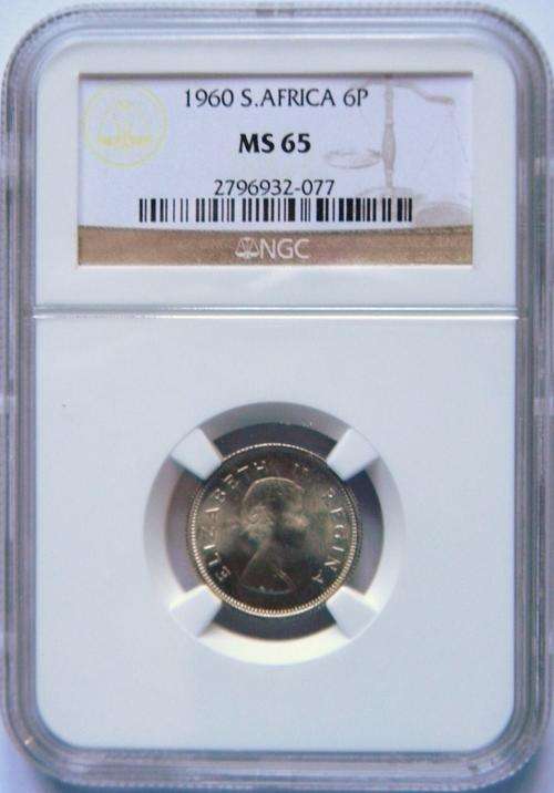 *~ TOP GRADE AUCTION ~* South Africa 1960 Sixpence NGC MS65 ONLY 1 COIN HIGHER