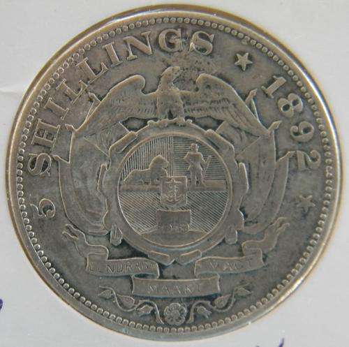 South Africa ZAR Silver 1892 Single Shaft Five Shillings