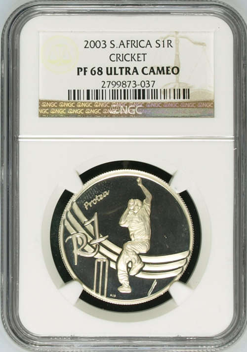 South Africa 2003 Cricket Proof Silver R1 - NGC Graded PF68 Ultra Cameo