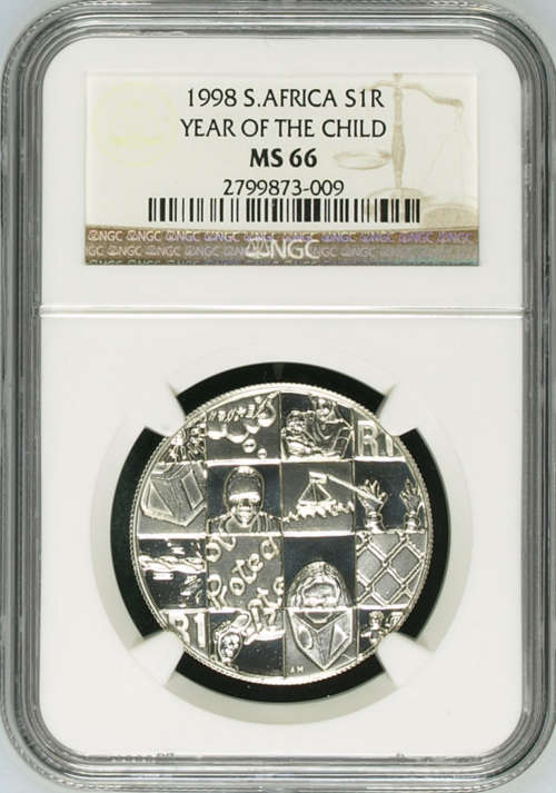 South Africa 1998 Children UNC Silver R1 - NGC Graded MS66 - Scarce in UNC !