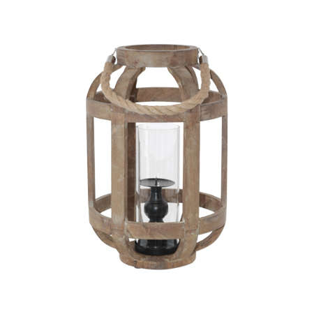 Wooden Lantern with Rope Handle 39 cm x 26 cm