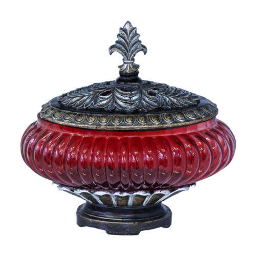 Baroque Style Candy Jar, Red Glass