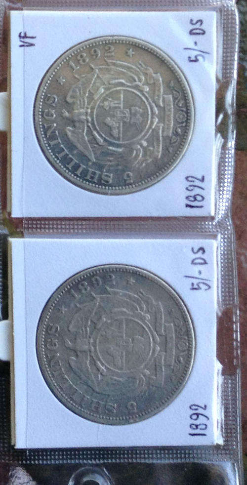 2 X 5 Shilling DS circulated Silver coins
