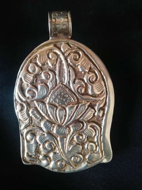 TIBETAN SILVER AND JADE BUDDHA HEAD LARGE RARE PENDANT